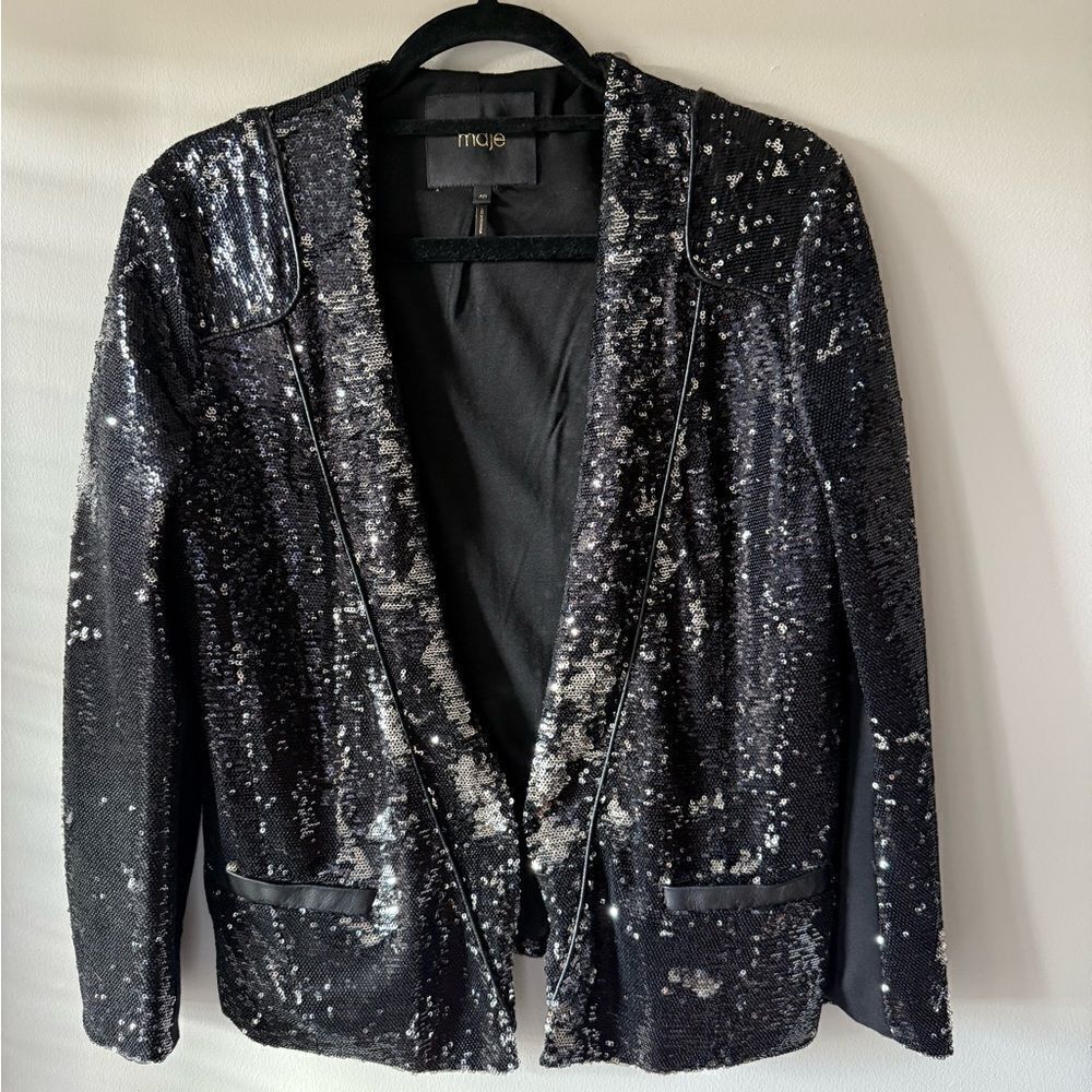 Maje Black collarless sequin evening jacket Size Large